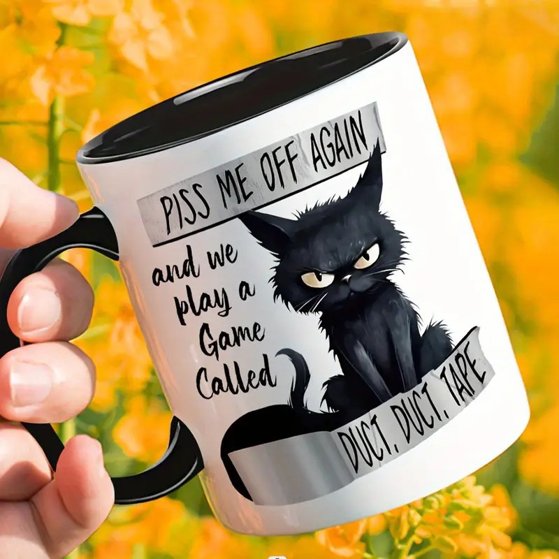 Cat Pattern Coffee Cup, Ceramic Mug for Office & Home Use, Perfect Holiday Gift
