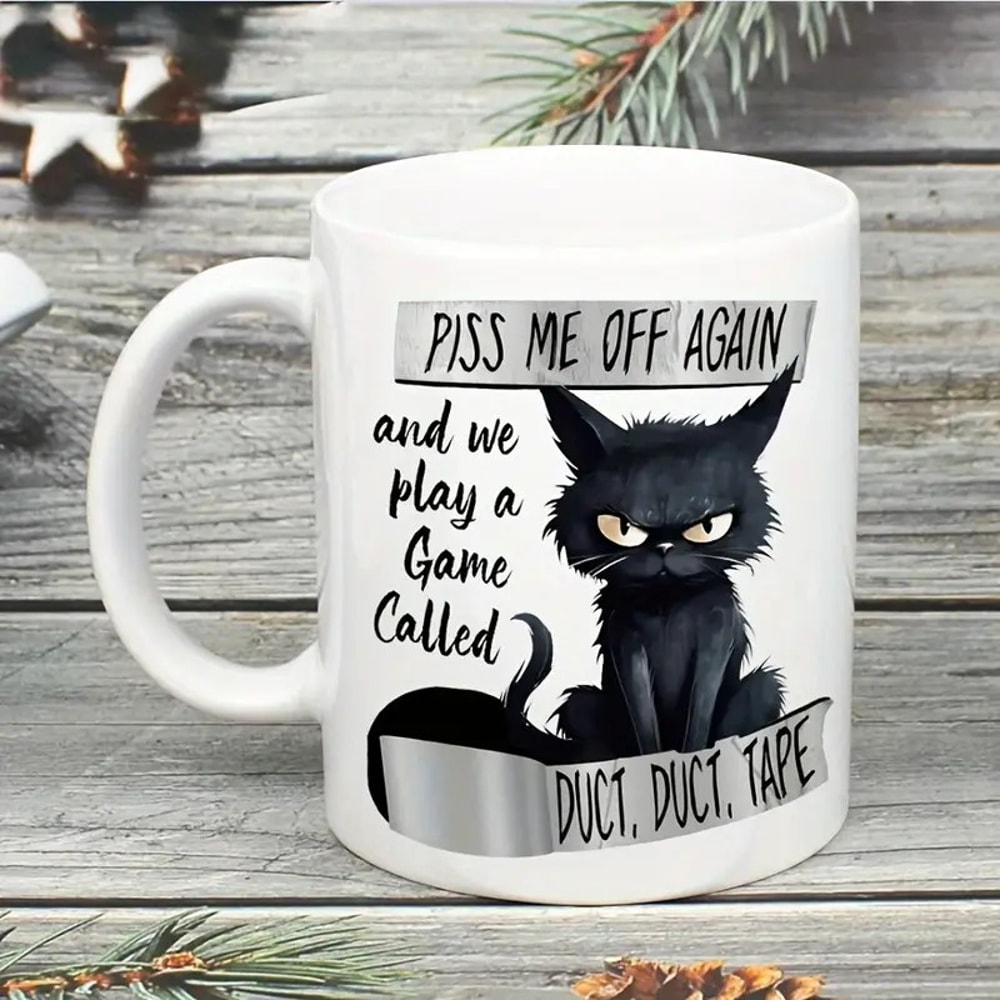 Cat Pattern Coffee Cup, Ceramic Mug for Office & Home Use, Perfect Holiday Gift
