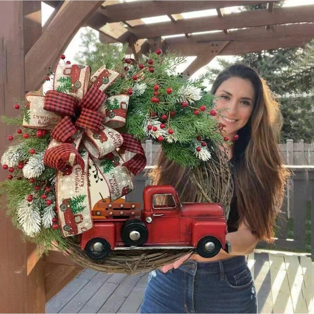 Red Truck Christmas Wreath Home Wreath Decoration Christmas Door Hanging Decoration 0