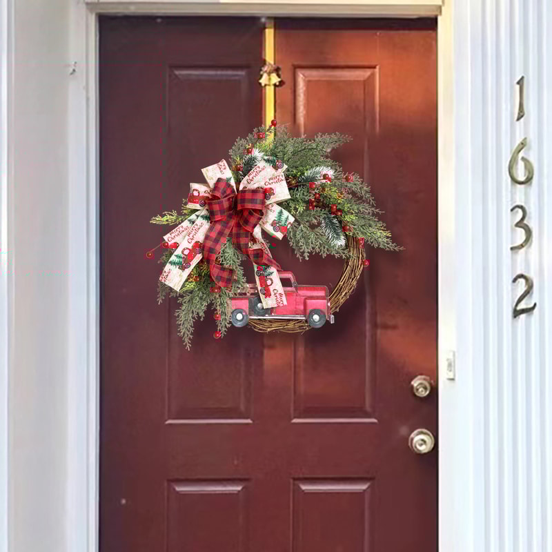 Red Truck Christmas Wreath Home Wreath Decoration Christmas Door Hanging Decoration 1