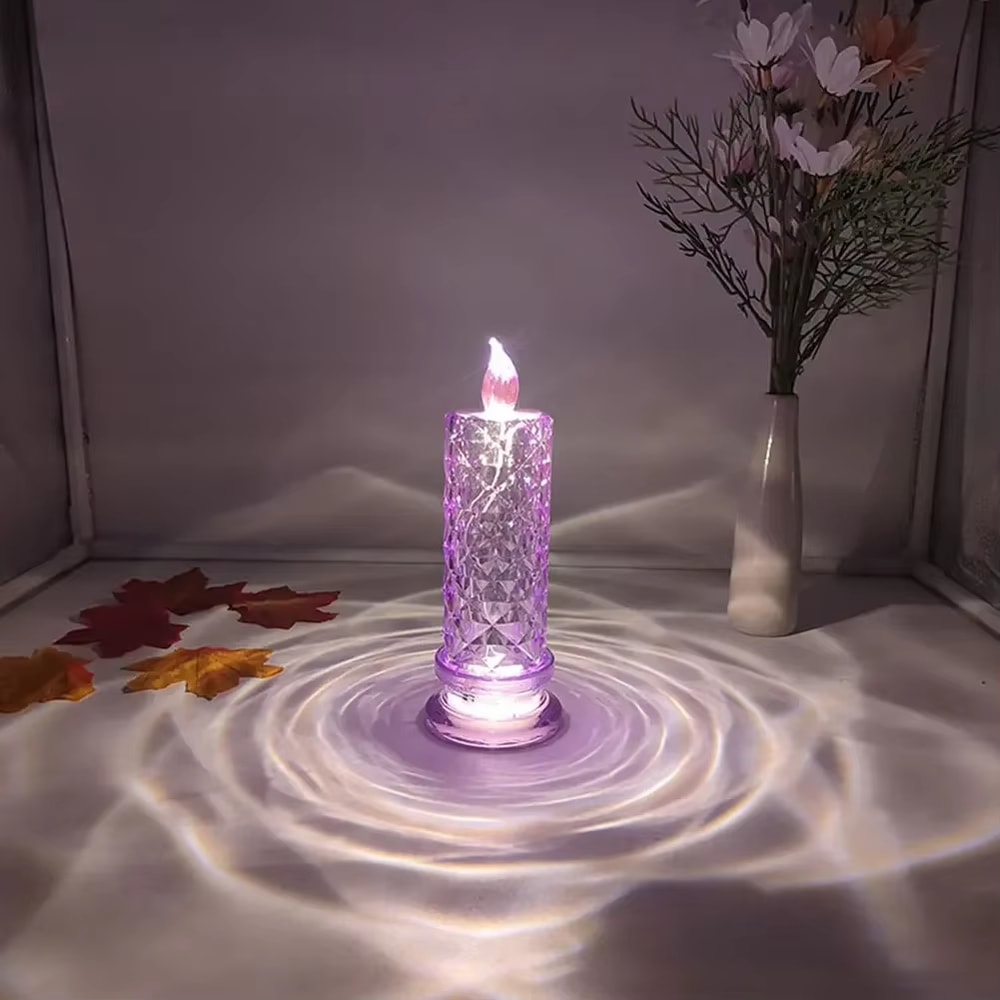 LED Crystal Candle Light Table Lamp, Rose Projection Atmosphere Light for Weddings & Parties