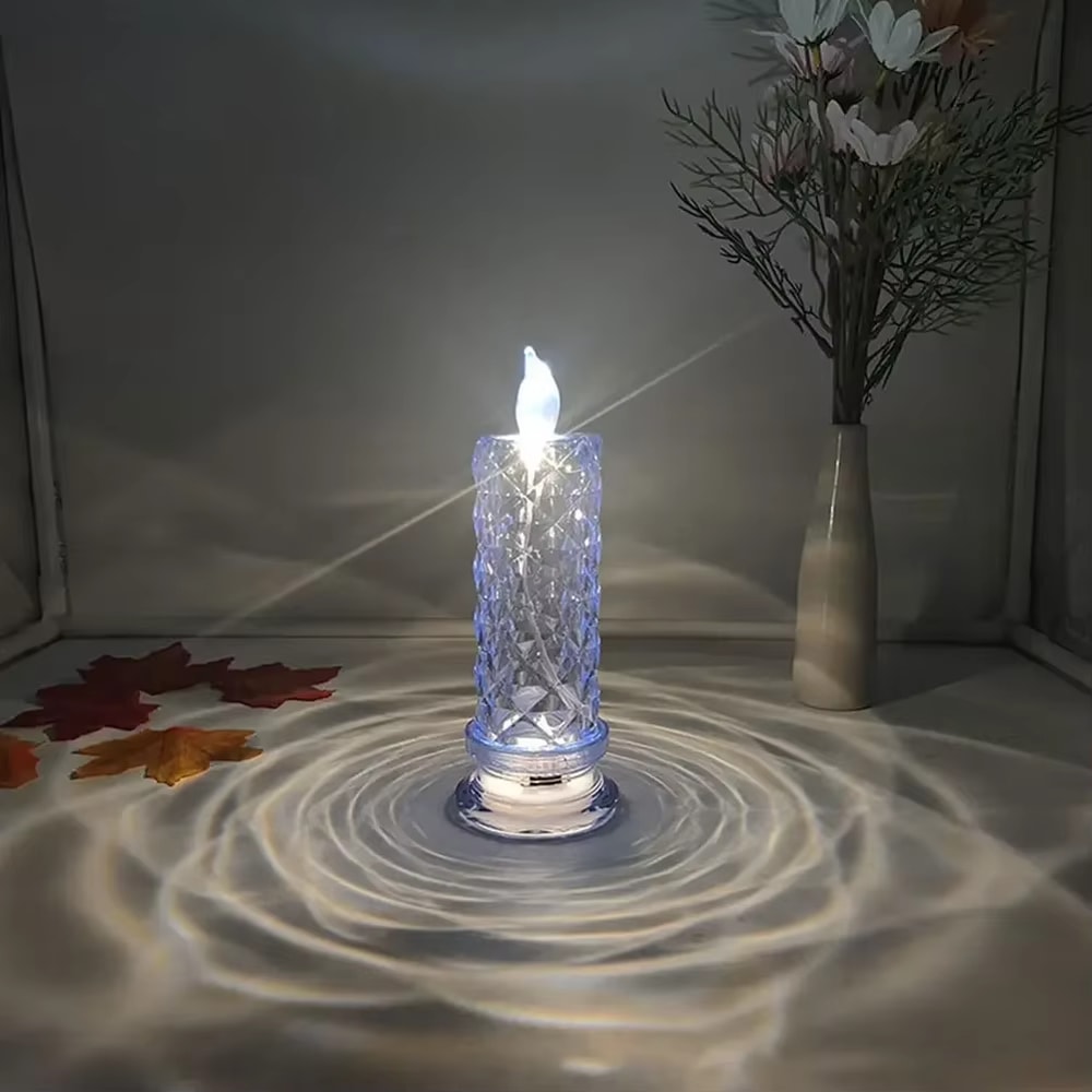 LED Crystal Candle Light Table Lamp, Rose Projection Atmosphere Light for Weddings & Parties