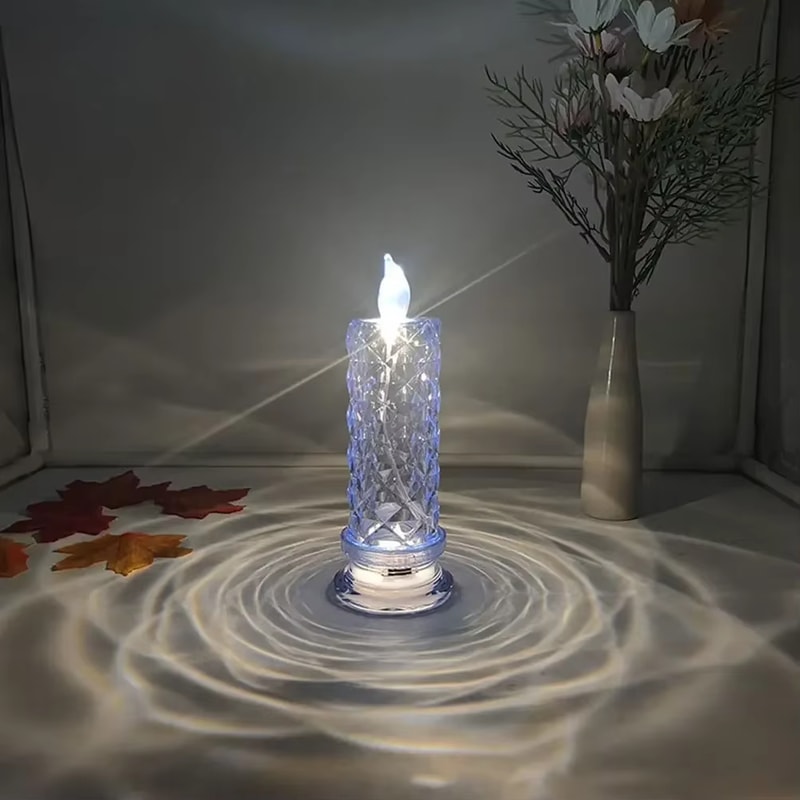 LED Crystal Candle Light Table Lamp, Rose Projection Atmosphere Light for Weddings & Parties