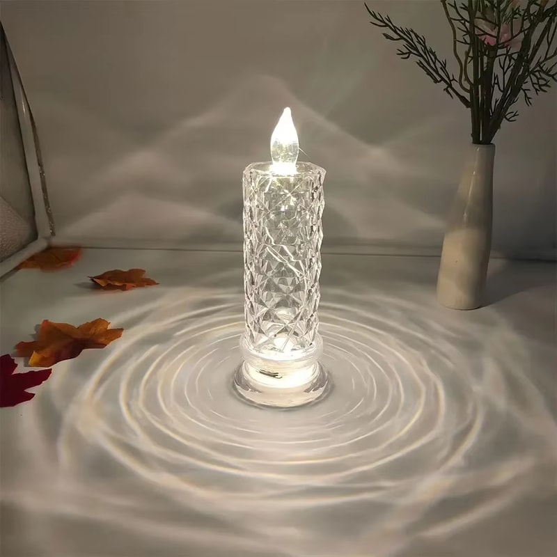LED Crystal Candle Light Table Lamp, Rose Projection Atmosphere Light for Weddings & Parties