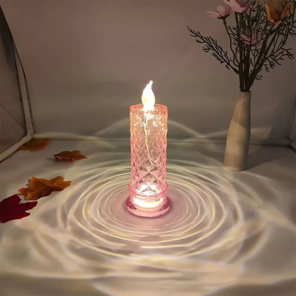 LED Crystal Candle Light Table Lamp, Rose Projection Atmosphere Light for Weddings & Parties