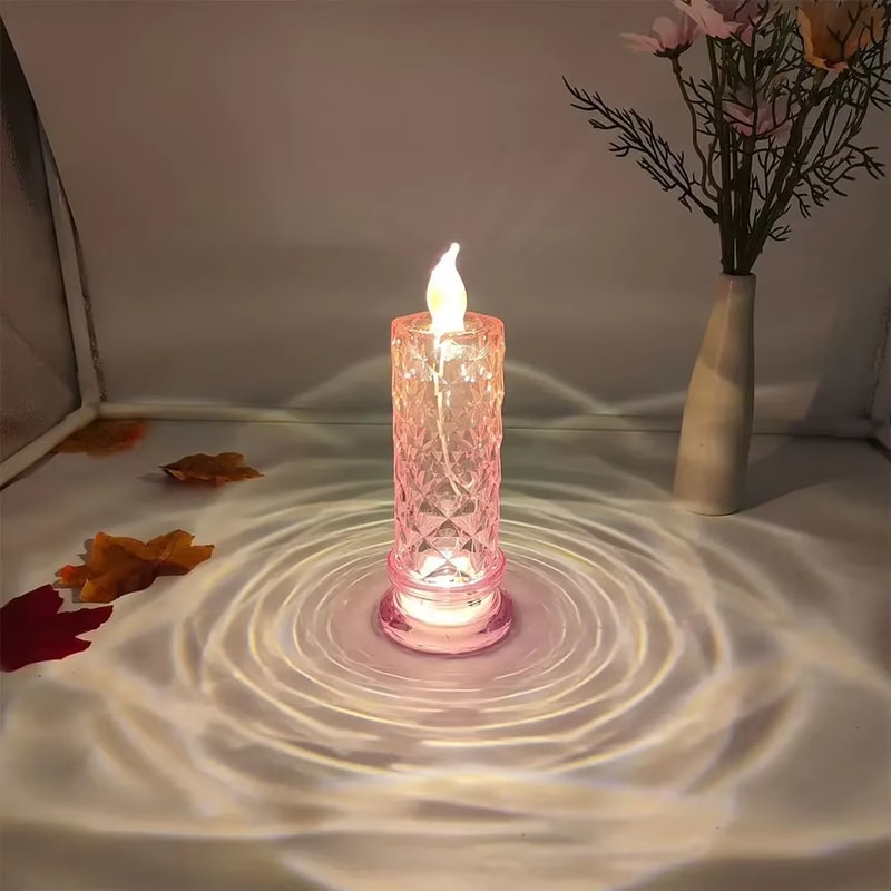 LED Crystal Candle Light Table Lamp, Rose Projection Atmosphere Light for Weddings & Parties