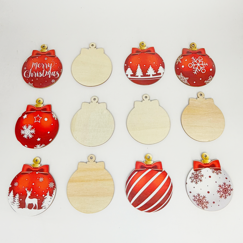 Elk Snowflake Pattern Christmas, White Wooden Christmas Ball Ornament for Winter Party Decorations