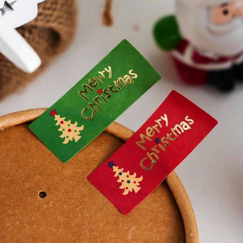 Vintage Kraft Paper Christmas Tree Sealing Stickers, Hot Stamping Gift Stickers, Decorative Baking Packaging Stickers