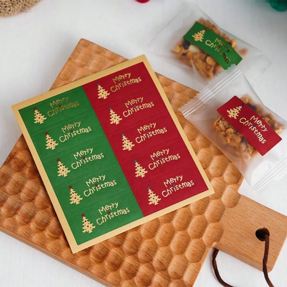Vintage Kraft Paper Christmas Tree Sealing Stickers, Hot Stamping Gift Stickers, Decorative Baking Packaging Stickers