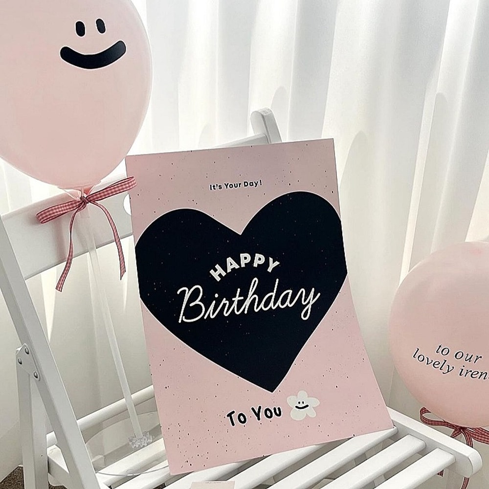 insWind Birthday Poster Card, Pink Bow Heart Flower, Birthday Party Decoration Supplies