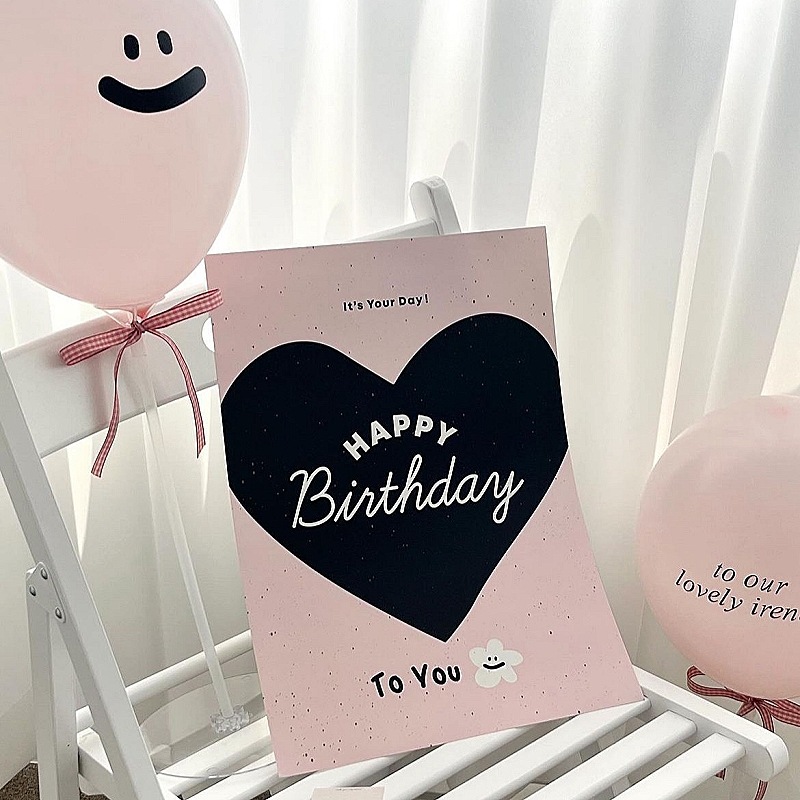 insWind Birthday Poster Card, Pink Bow Heart Flower, Birthday Party Decoration Supplies