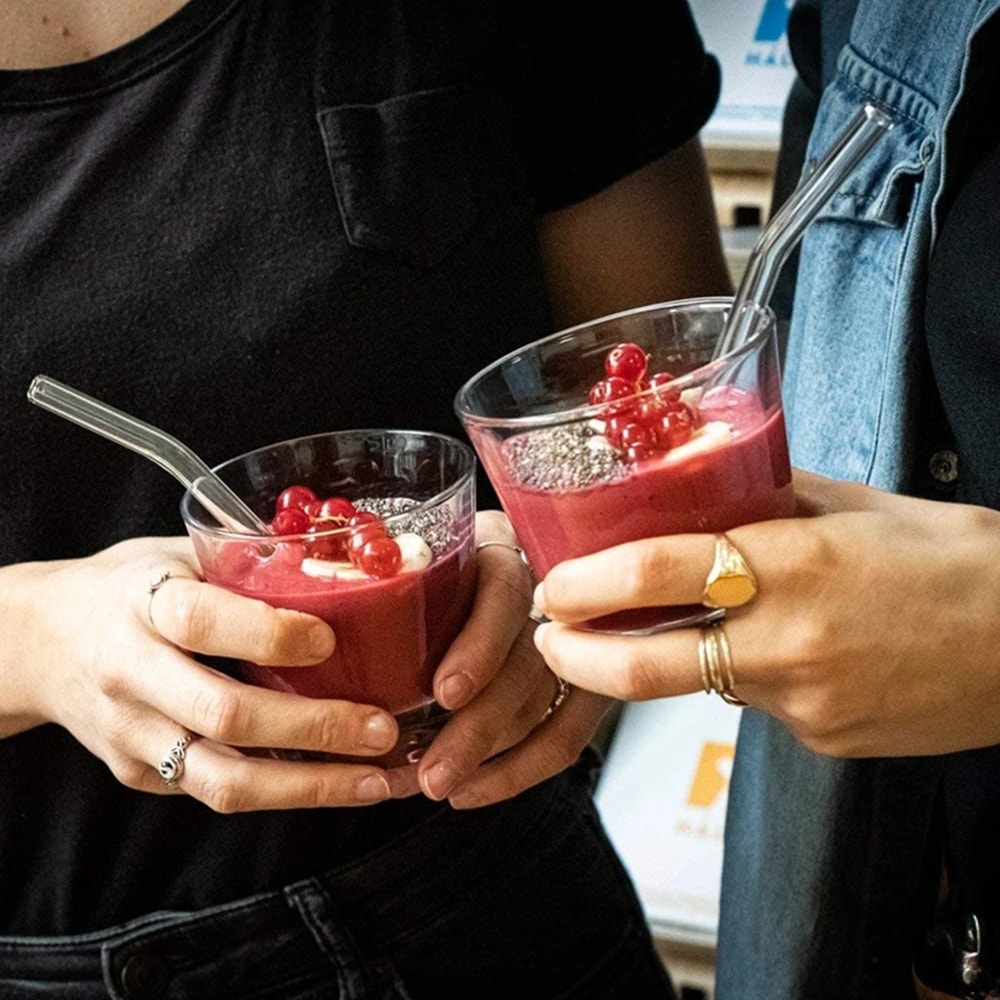 Reusable Short Glass Straws with Cleaning Brushes, Eco-Friendly Dessert & Cocktail Straws for Smoothies, Milkshakes,