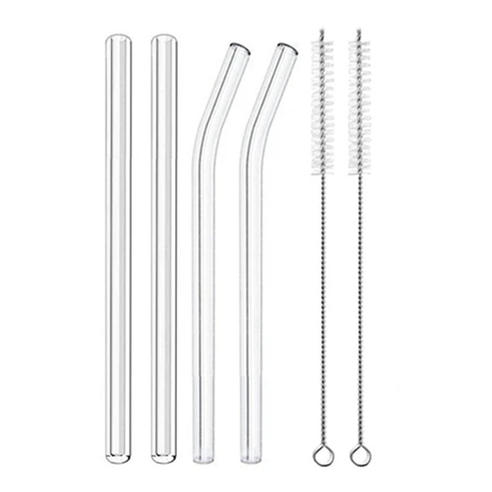 Reusable Short Glass Straws with Cleaning Brushes, Eco-Friendly Dessert & Cocktail Straws for Smoothies, Milkshakes,