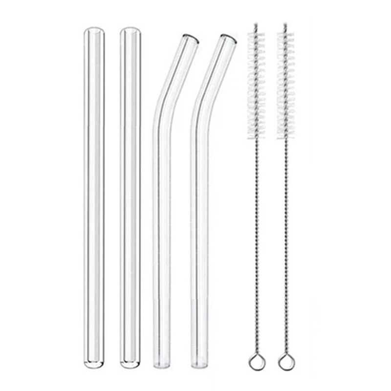 Reusable Short Glass Straws with Cleaning Brushes, Eco-Friendly Dessert & Cocktail Straws for Smoothies, Milkshakes,