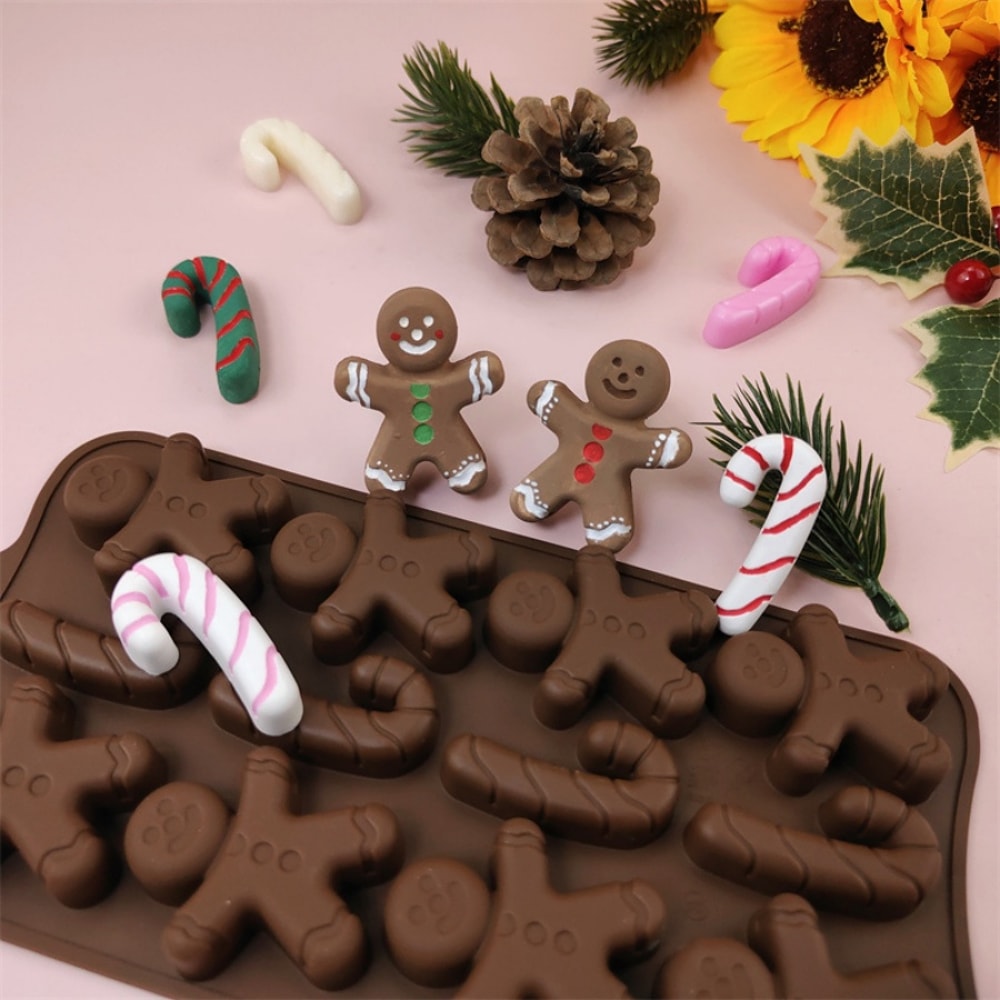 Gingerbread Man Cane Chocolate Molds Cookie Molds Home Baking Ice Tray Molds 2
