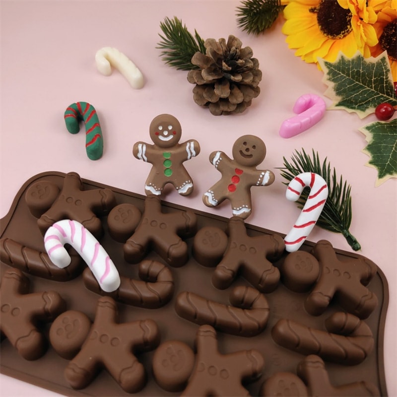 Gingerbread Man Cane Chocolate Molds Cookie Molds Home Baking Ice Tray Molds 2