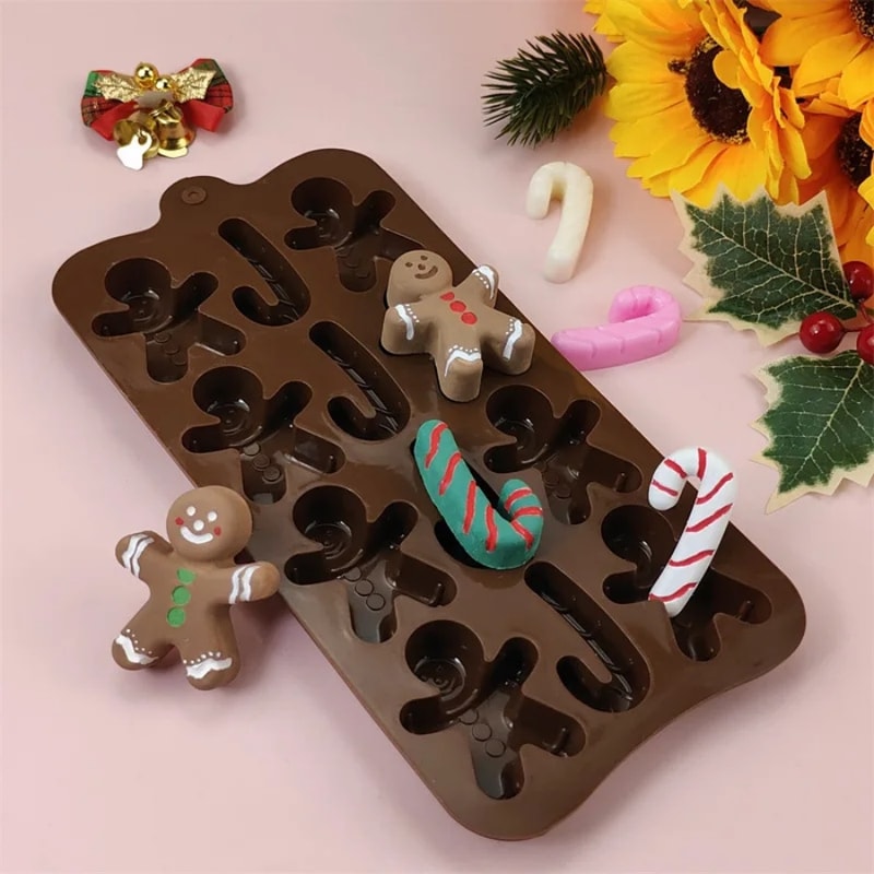 Gingerbread Man Cane Chocolate Molds Cookie Molds Home Baking Ice Tray Molds 4