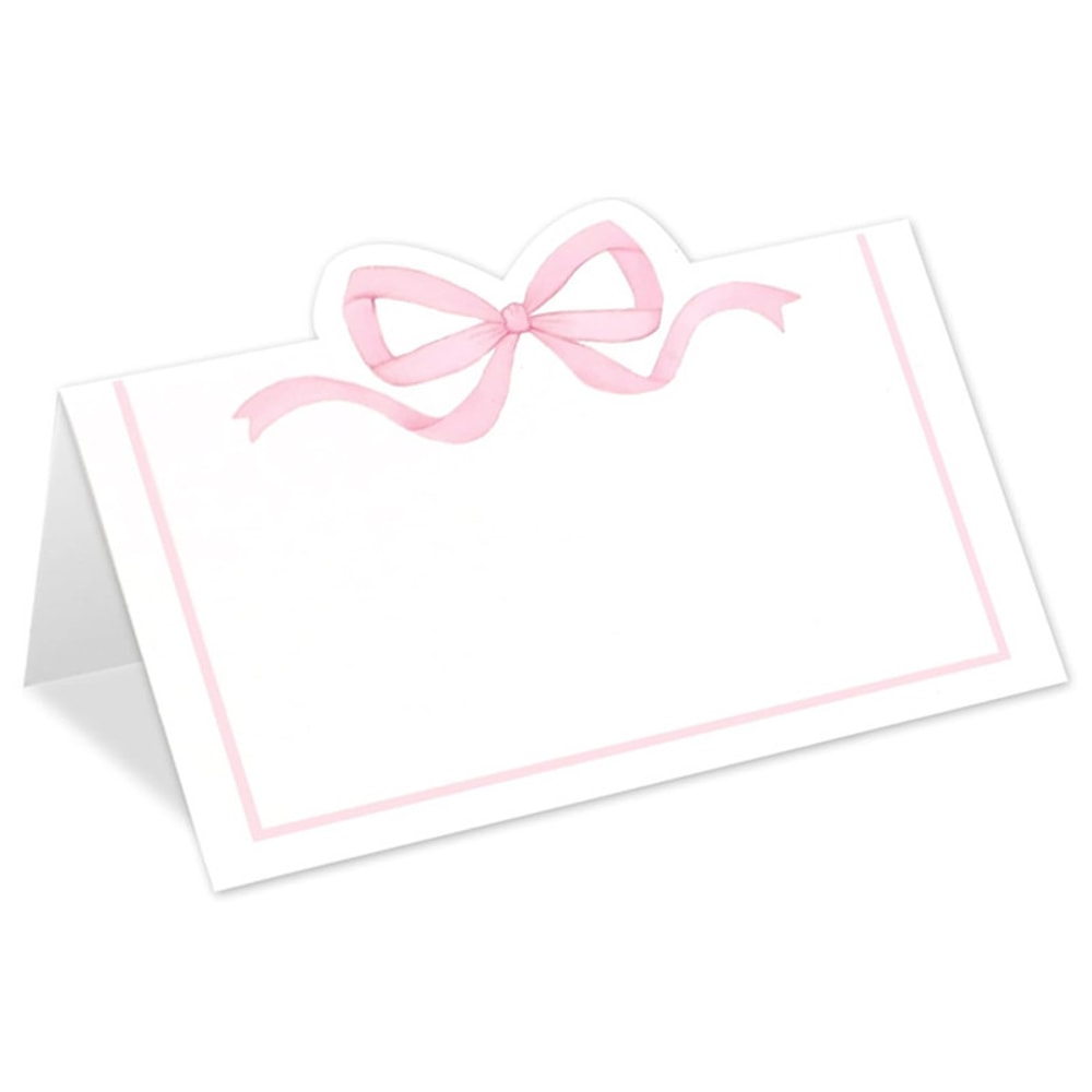 Writable Wedding Guest Name Seat Cards, Pink Bow Seat Card, Birthday Tea Party Table Decor Greeting Card