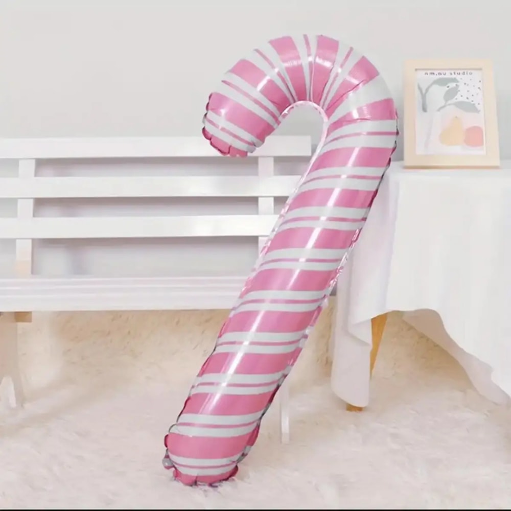 Wind Pink Christmas Party Decoration, Large Pink and White Cane Balloon for Birthday Wedding, Aluminum Film Balloon