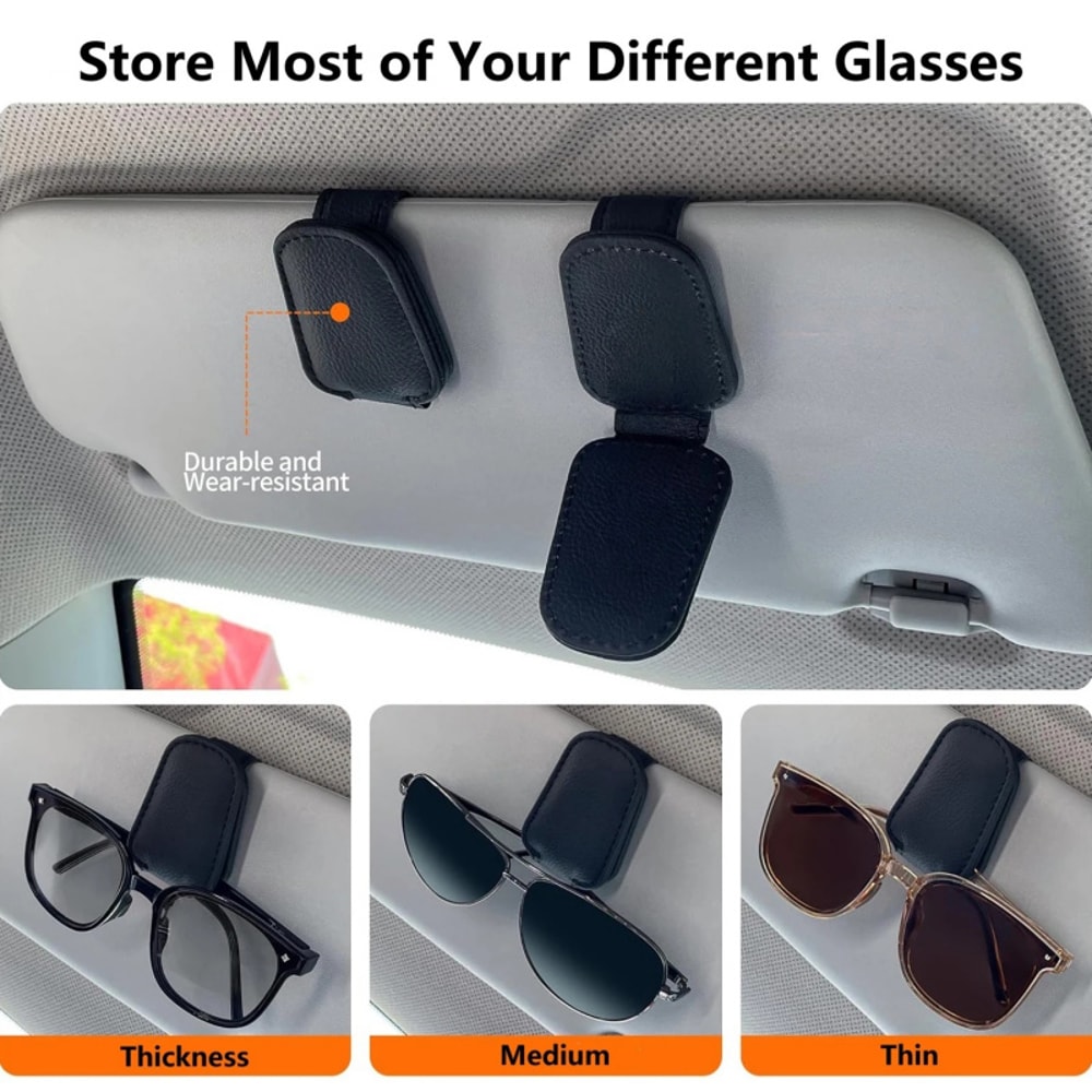 Sunglasses Glasses Clip, Multifunctional Leather Car Visor Clip Holder, Auto Sun Visor Accessory