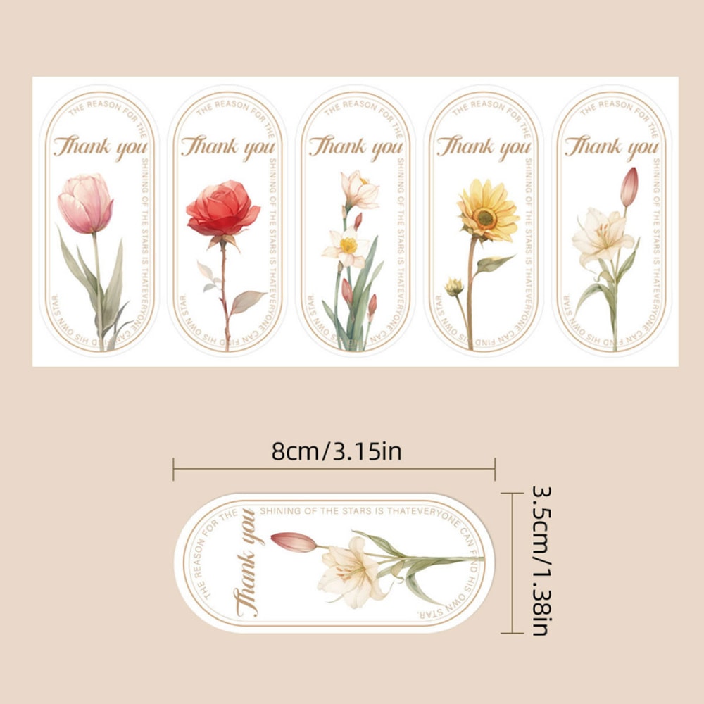 Oval English Thank You Sealing Label, Vintage Exquisite Floral Thank You Stickers, Elegant Sealing Tags