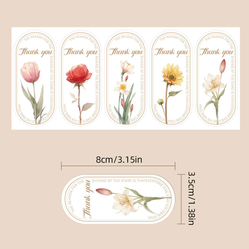 Oval English Thank You Sealing Label, Vintage Exquisite Floral Thank You Stickers, Elegant Sealing Tags
