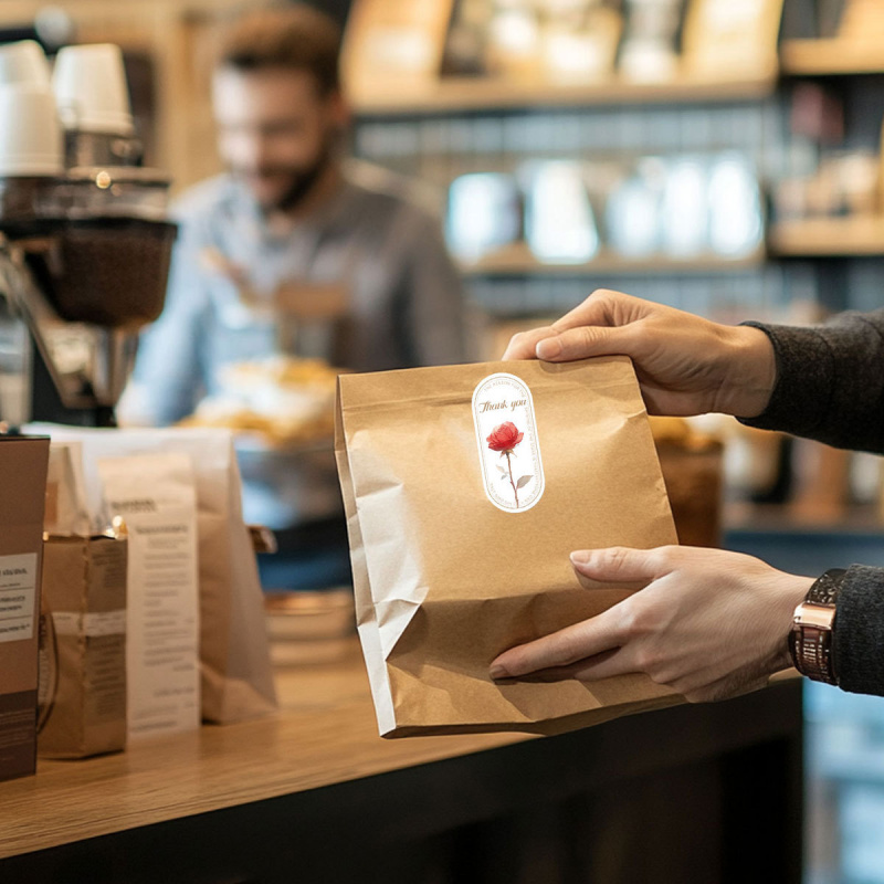 Oval English Thank You Sealing Label, Vintage Exquisite Floral Thank You Stickers, Elegant Sealing Tags