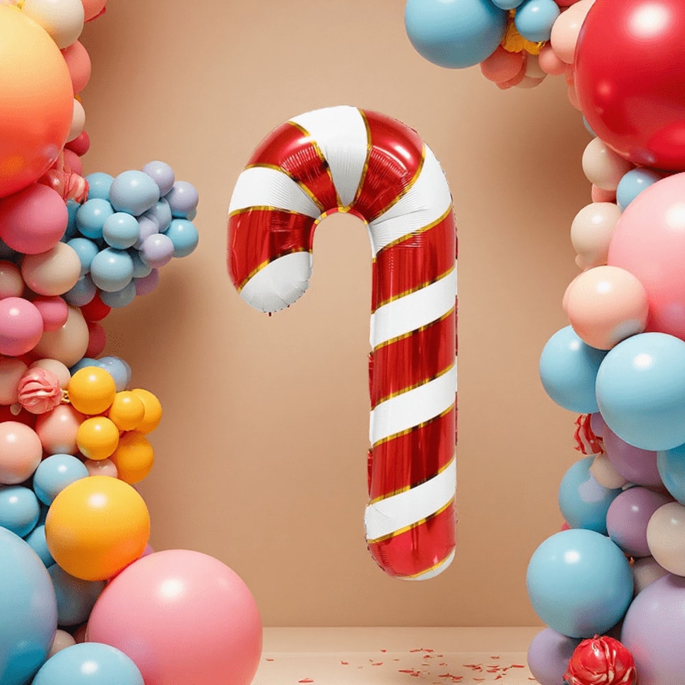 Red Cane Aluminum Film Christmas Candy Cane Balloon, Festival Party Atmosphere Decoration for New Year