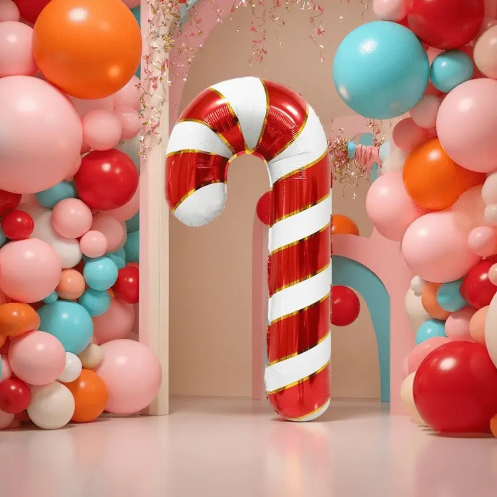 Red Cane Aluminum Film Christmas Candy Cane Balloon, Festival Party Atmosphere Decoration for New Year