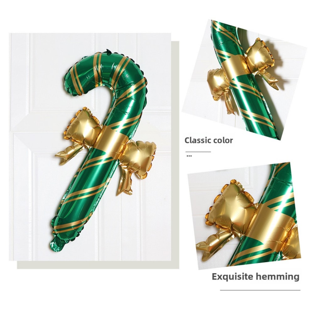 Red Green White Christmas Cane Aluminum Film Balloon Bow Cane Balloon For Holiday Party Decor 2