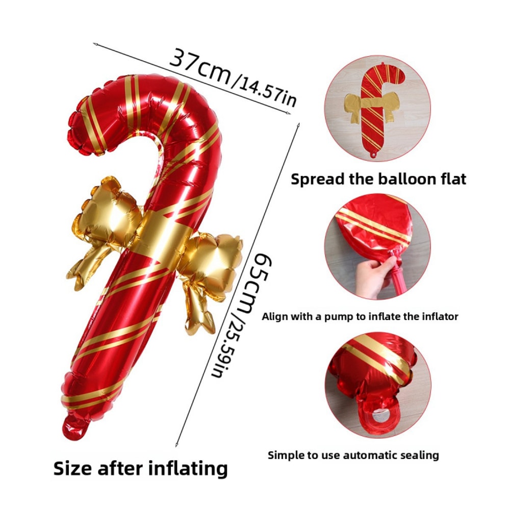 Red Green White Christmas Cane Aluminum Film Balloon Bow Cane Balloon For Holiday Party Decor 3