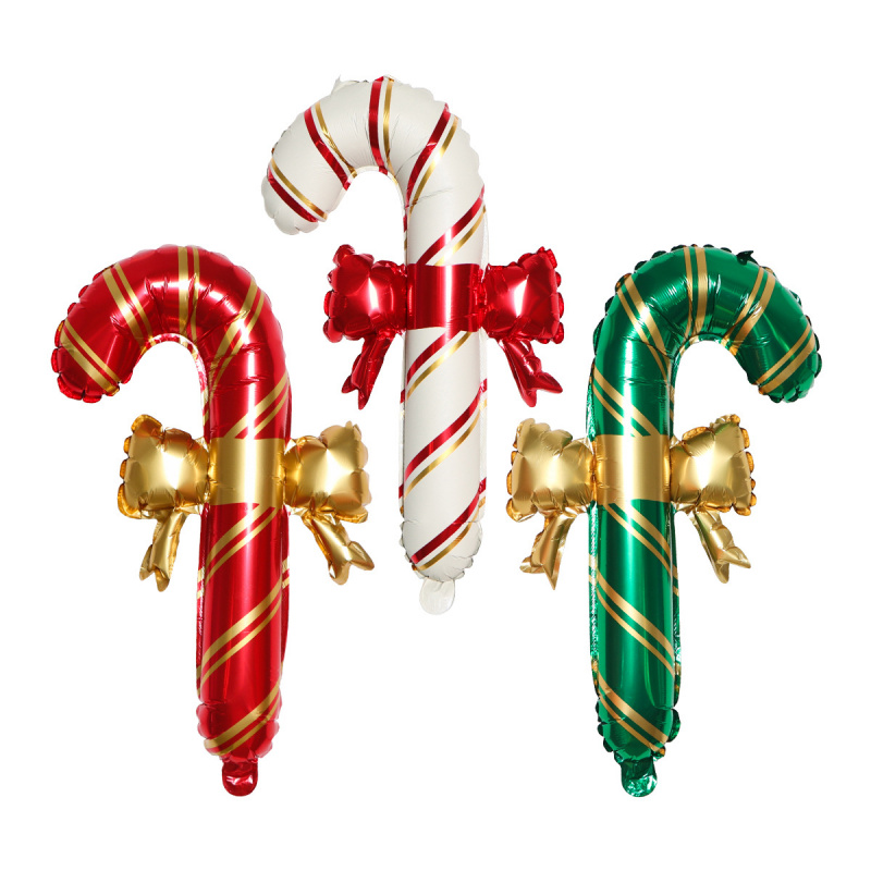 Red Green White Christmas Cane Aluminum Film Balloon Bow Cane Balloon For Holiday Party Decor 4