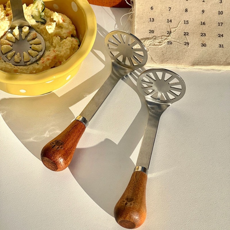 Wooden Handle Potato Masher, Stainless Steel Butter, Cheese Spatula, Fruit Masher, Kitchen Tools