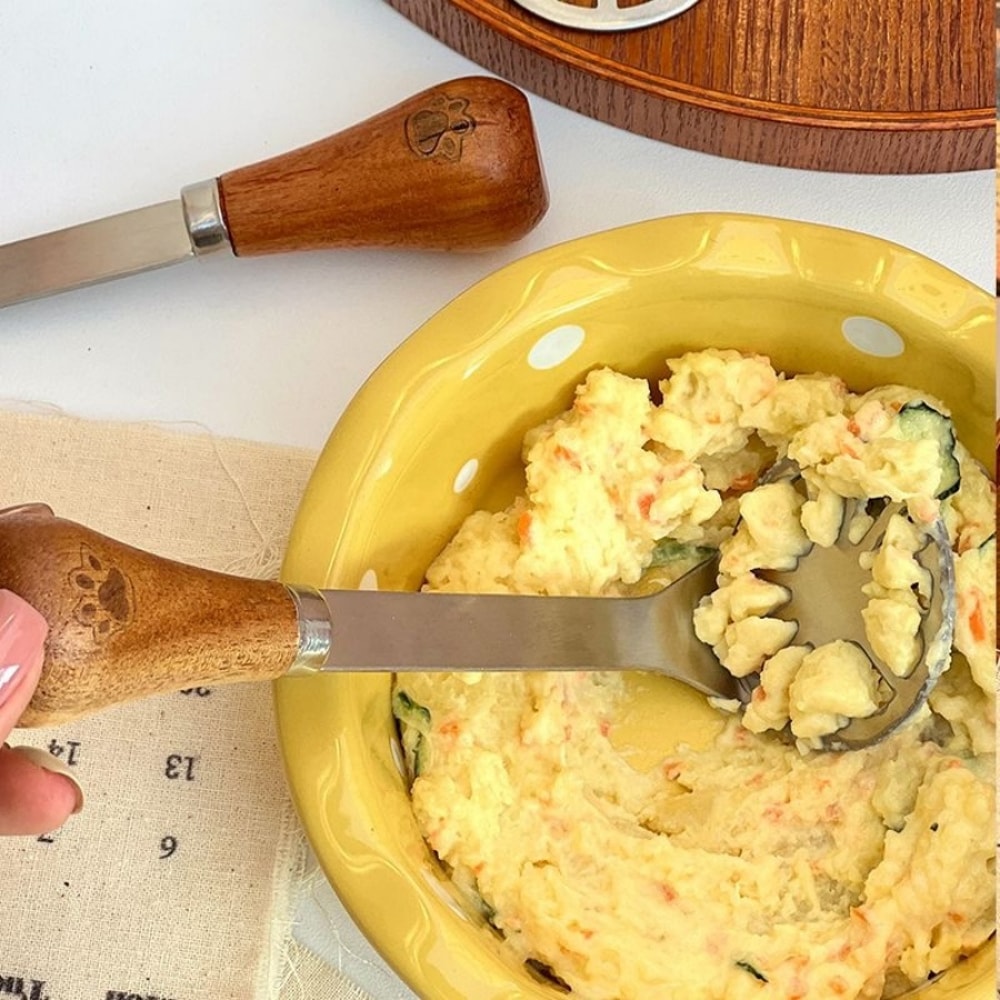 Wooden Handle Potato Masher, Stainless Steel Butter, Cheese Spatula, Fruit Masher, Kitchen Tools