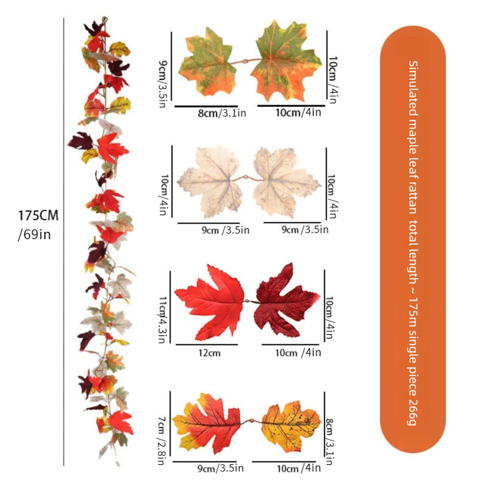 Autumn Decor, Artificial Maple Leaf Garland, Fake Fallen Leaves for Thanksgiving, Halloween, Wedding, Xmas, Festivals