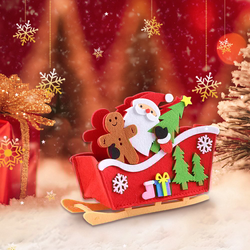 Santa Claus Gingerbread Christmas Felt Sleigh Ornament for Interior Desktop Tree and Gift Decoration