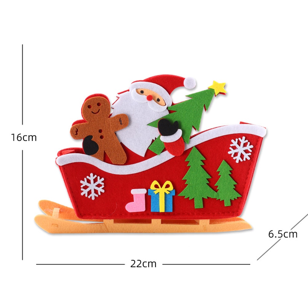 Santa Claus Gingerbread Christmas Felt Sleigh Ornament for Interior Desktop Tree and Gift Decoration