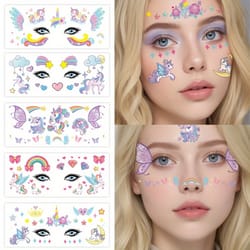 cute rainbow unicorn temporary tattoos, face & body stickers for parties, music festivals, birthday gifts