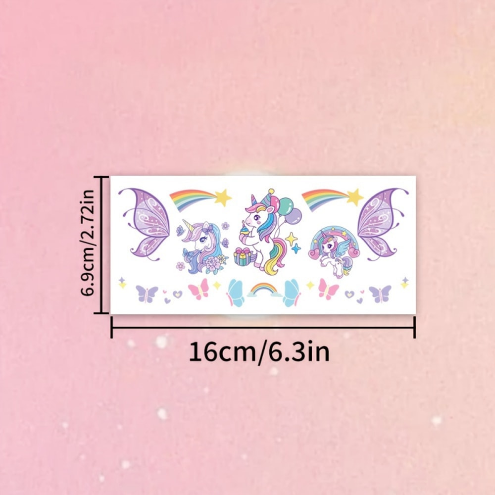 Cute Rainbow Unicorn Temporary Tattoos, Face & Body Stickers for Parties, Music Festivals, Birthday Gifts