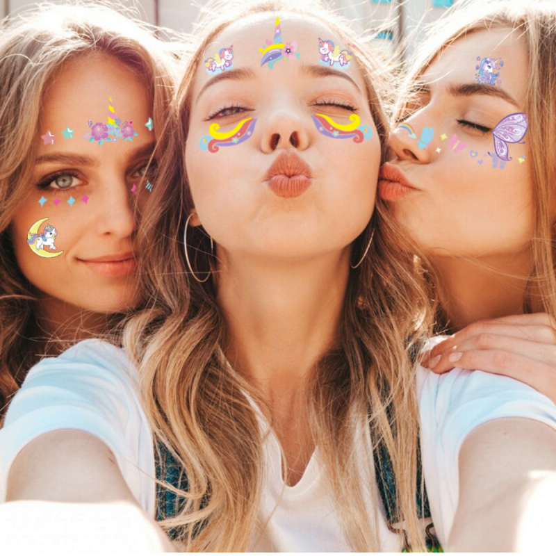 Cute Rainbow Unicorn Temporary Tattoos, Face & Body Stickers for Parties, Music Festivals, Birthday Gifts