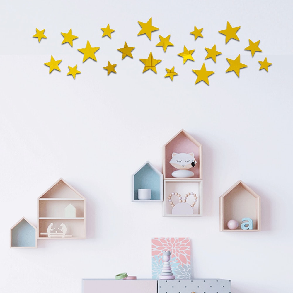 Self-Adhesive Acrylic Wall Decals, Mirror Star Wall Stickers for Office, Cafe, Restaurant, Shop Decor