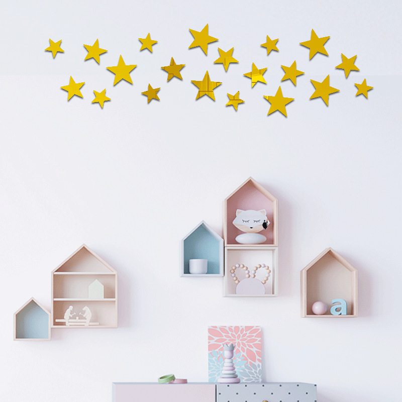 Self-Adhesive Acrylic Wall Decals, Mirror Star Wall Stickers for Office, Cafe, Restaurant, Shop Decor