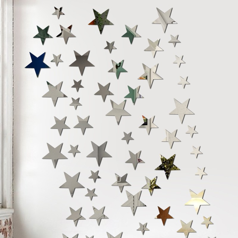 Self-Adhesive Acrylic Wall Decals, Mirror Star Wall Stickers for Office, Cafe, Restaurant, Shop Decor