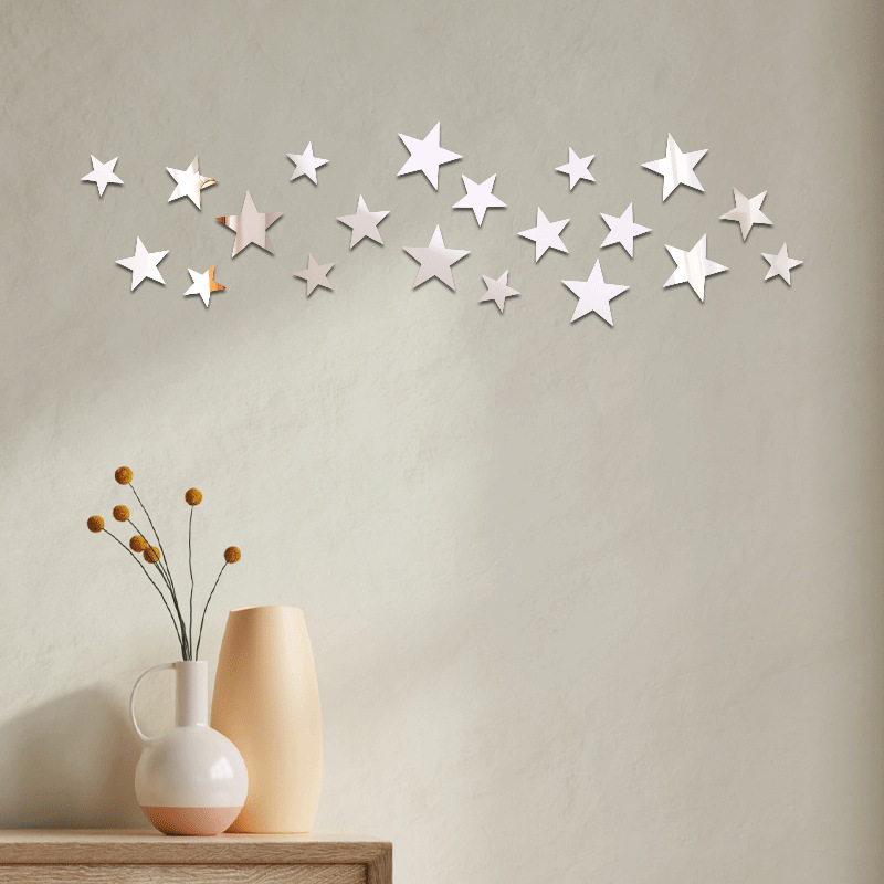 Self-Adhesive Acrylic Wall Decals, Mirror Star Wall Stickers for Office, Cafe, Restaurant, Shop Decor