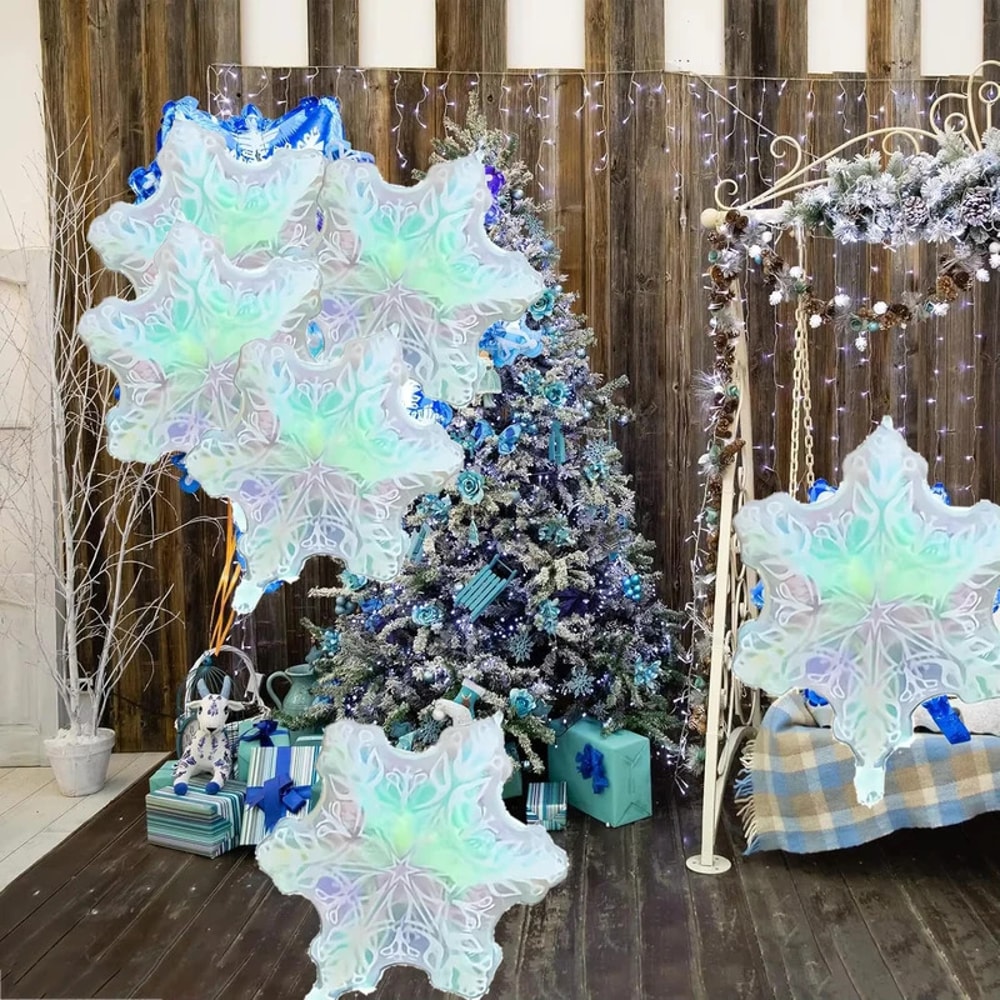 Winter Festival Transparent Colorful Snowflake Aluminum Foil Balloons, Christmas New Year Party Decorations