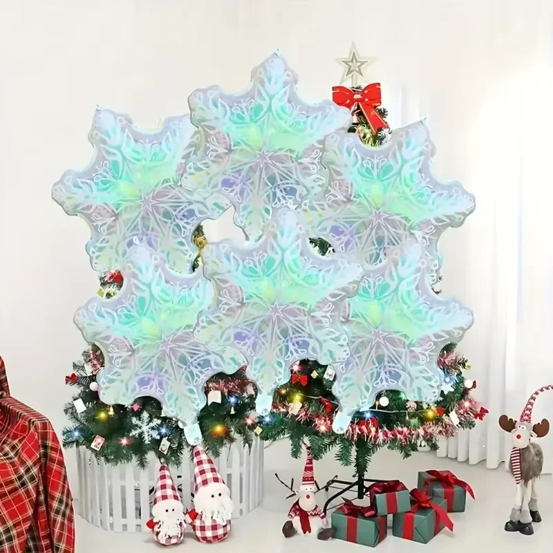 Winter Festival Transparent Colorful Snowflake Aluminum Foil Balloons, Christmas New Year Party Decorations