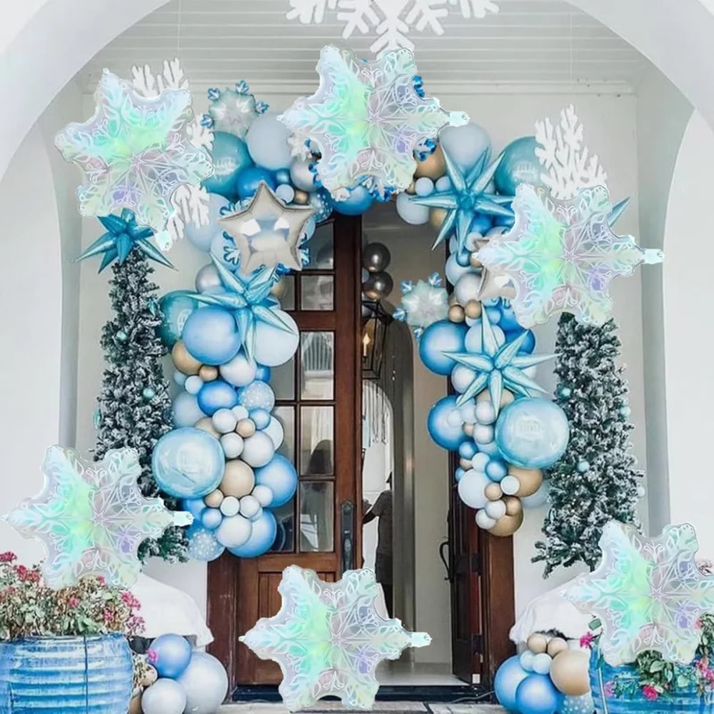 Winter Festival Transparent Colorful Snowflake Aluminum Foil Balloons, Christmas New Year Party Decorations