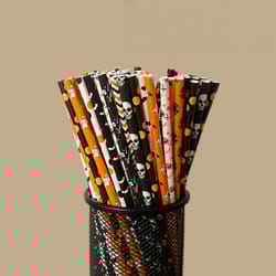 disposable halloween mixed paper straws, party table decoration for juice and cocktail beverage straws