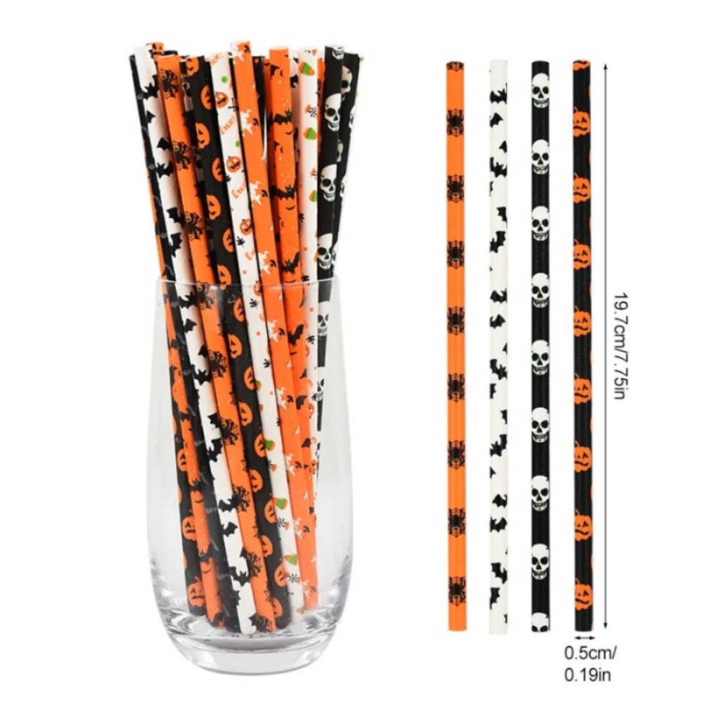 Disposable Halloween Mixed Paper Straws, Party Table Decoration for Juice and Cocktail Beverage Straws