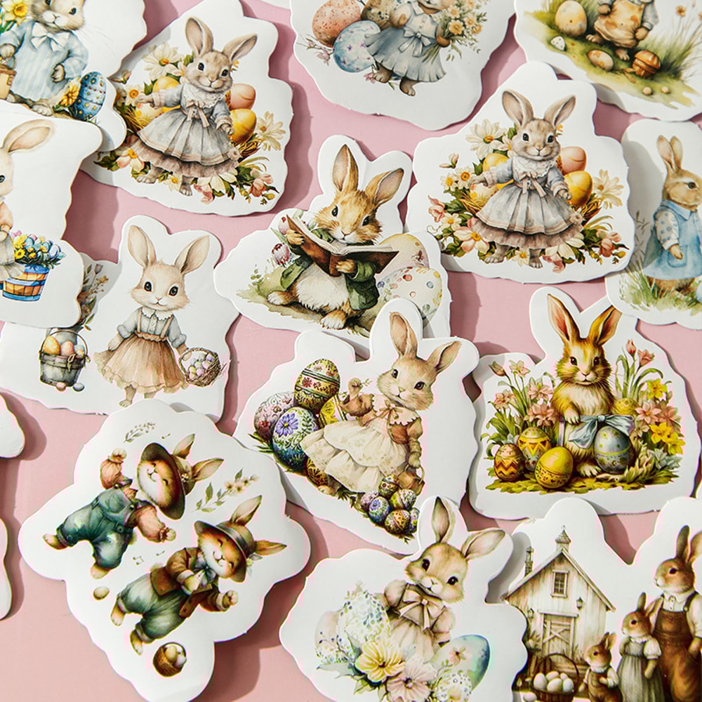 Cute Cartoon Bunny Decals, Easter Bunny Egg Stickers for Scrapbooking, Luggage, Notebook, Easter Cup Decorations, Holida